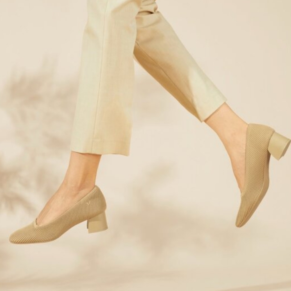 Vivaia Melody 2.0 Square-Toe Chunky Heels Pump Shoes Nude Peach